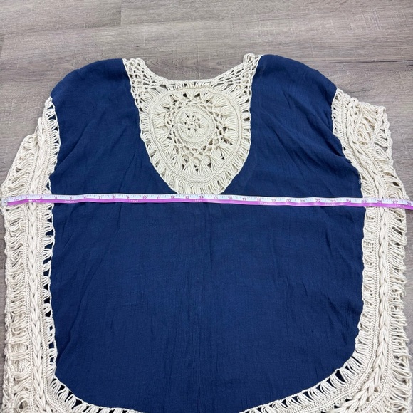 Paradise USA Crochet Top Boho Bohemian Blue & Cream Pool Vacation Flowy - Picture 7 of 8